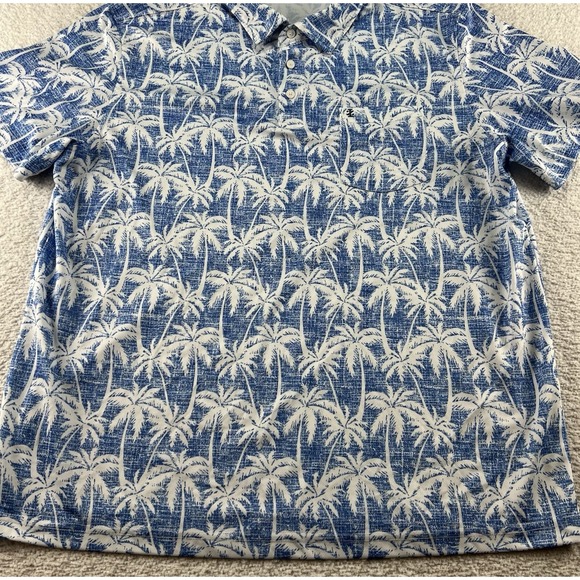 IZOD Saltwater Blue Hawaiian Button Up Shirt Mens XL Short Sleeve Palm Tree - Picture 2 of 8